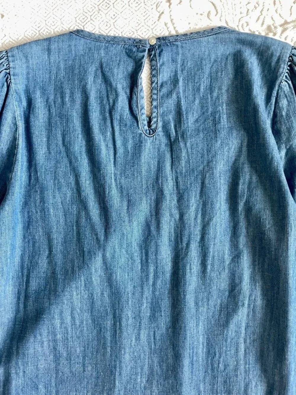 NWT J. Crew Cottage Chambray Puff-Sleeve Top Size Small